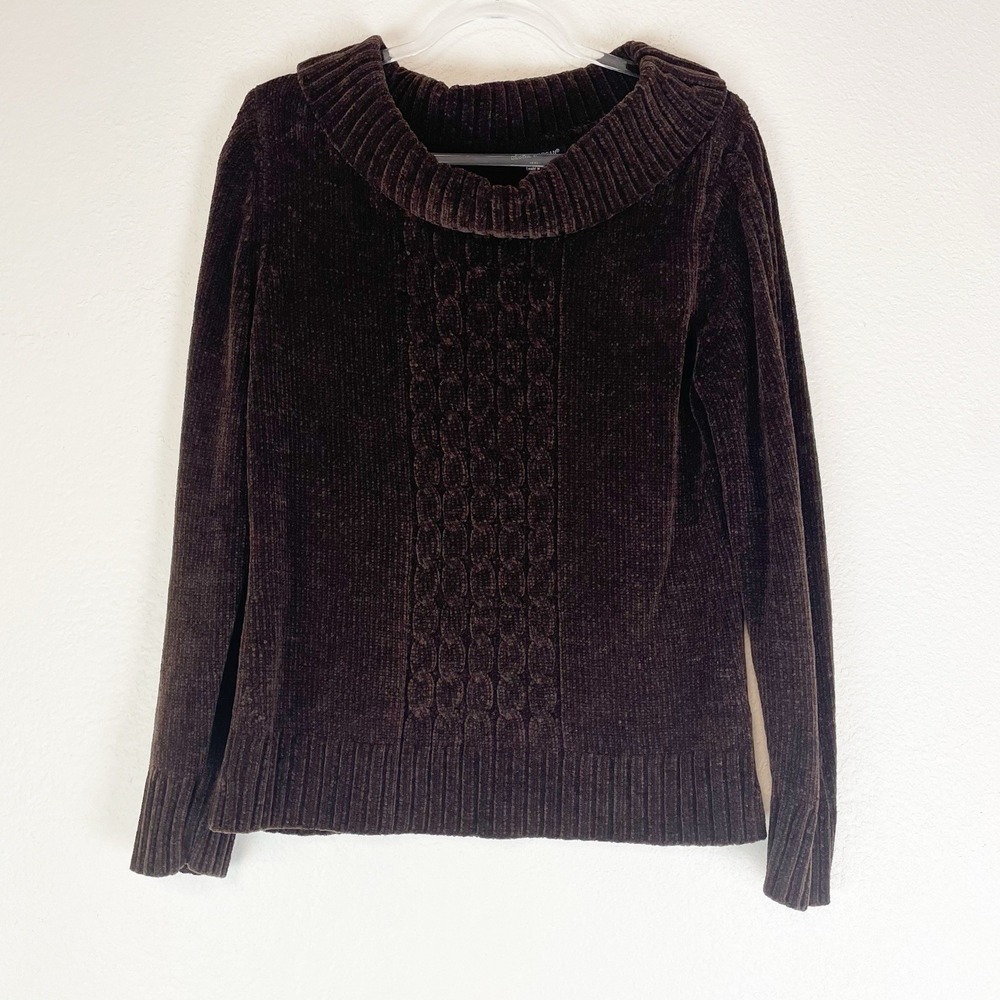 Debbie Morgan Sweater Medium Cable Knit Chenille Chocolate Brown Cozy‎ Preppy M
